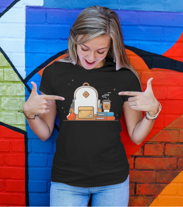Backpack With Apple, Books, And Coffee Cup T-Shirt