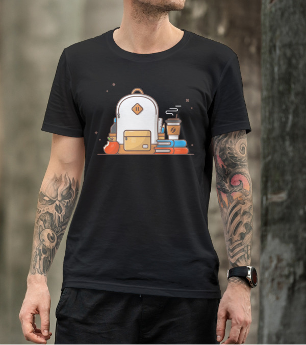 Backpack With Apple, Books, And Coffee Cup T-Shirt