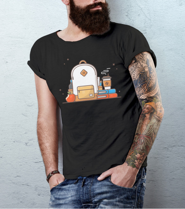 Backpack With Apple, Books, And Coffee Cup T-Shirt