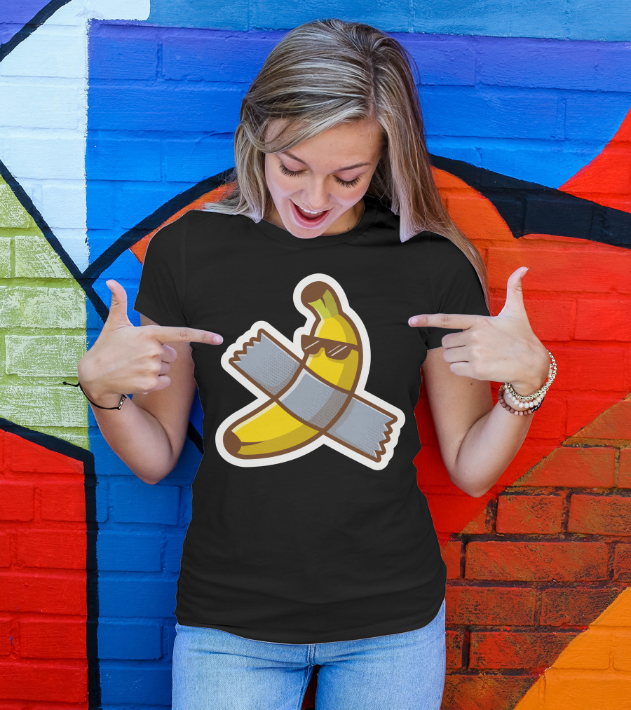 Banana With Sunglasses Duct-Taped Sticker T-Shirt