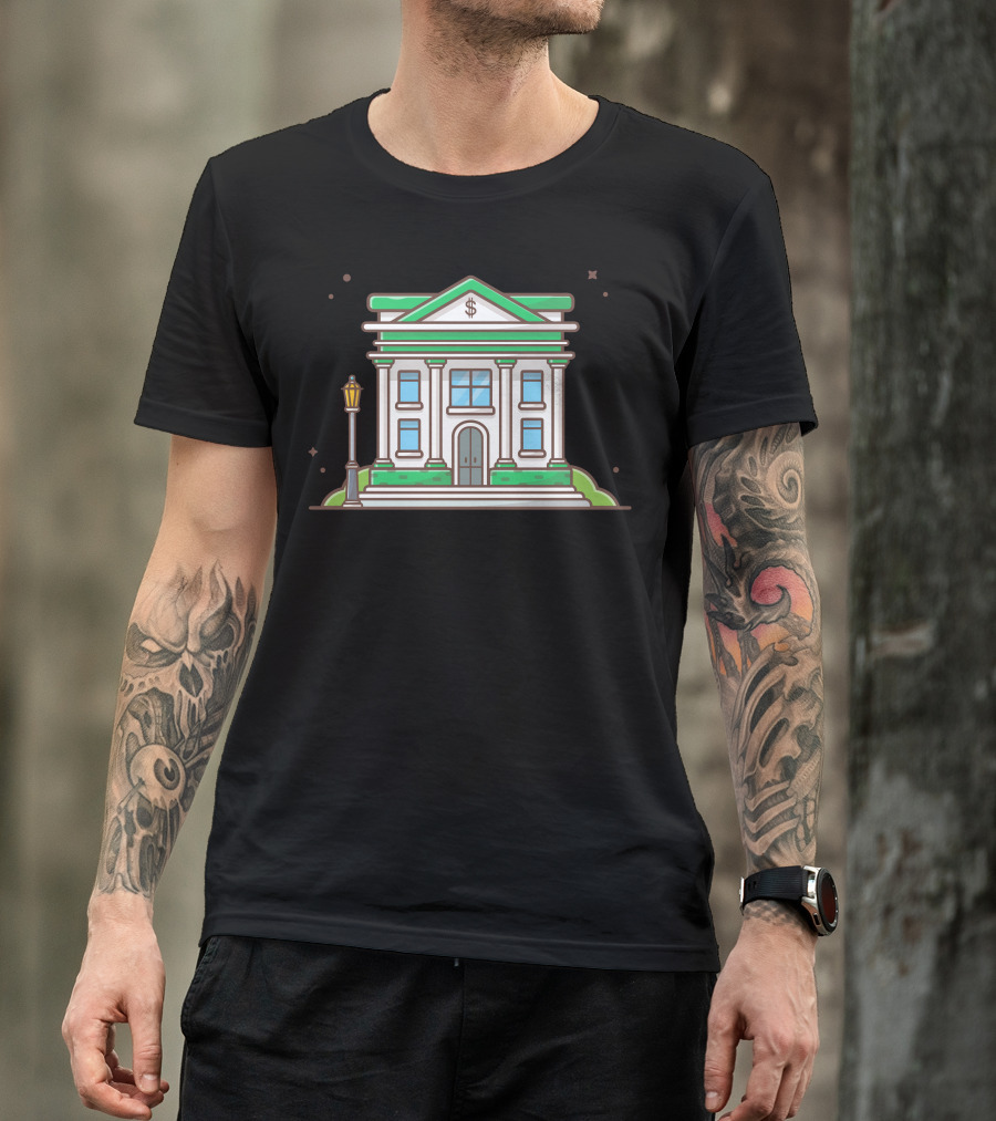 Bank Building Money Symbol Architecture With Street Lamp T-Shirt