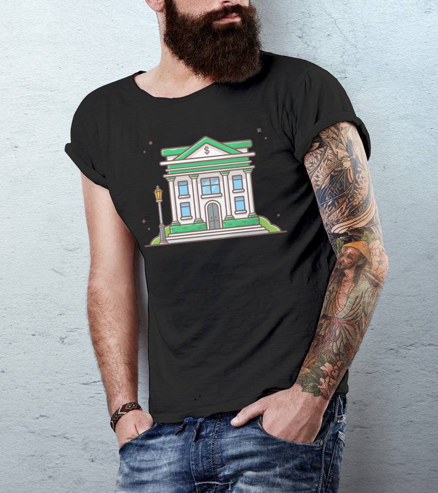 Bank Building Money Symbol Architecture With Street Lamp T-Shirt