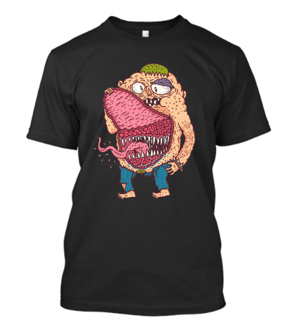 Belly Monster With Big Mouth Eating Tongue Cartoon T-Shirt