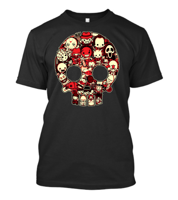 Bloody Lil Horrors Skull Collage Iconic Characters T-Shirt