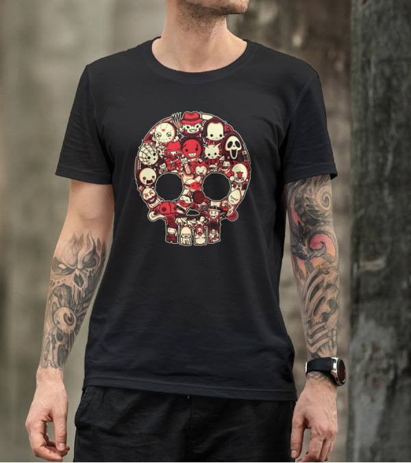 Bloody Lil Horrors Skull Collage Iconic Characters T-Shirt