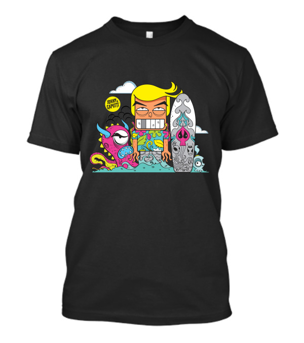 Johnny Caputti Boys Surf Cartoon Monster And Skull Surfboard T-Shirt