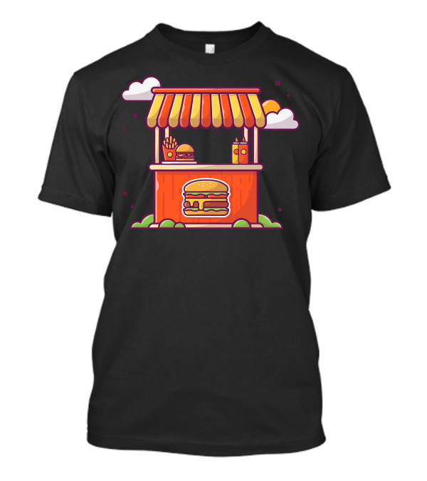 Burger Stand Fast Food Shop With Burger Fries And Sauce T-Shirt