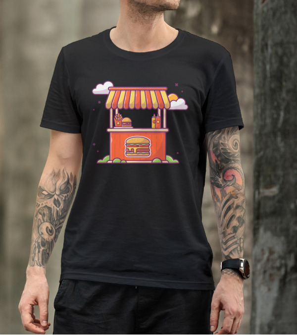 Burger Stand Fast Food Shop With Burger Fries And Sauce T-Shirt
