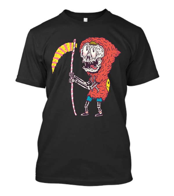 Candyreaper Skeleton In Hood With Striped Scythe T-Shirt