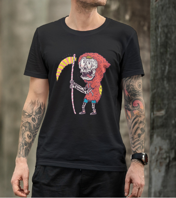 Candyreaper Skeleton In Hood With Striped Scythe T-Shirt