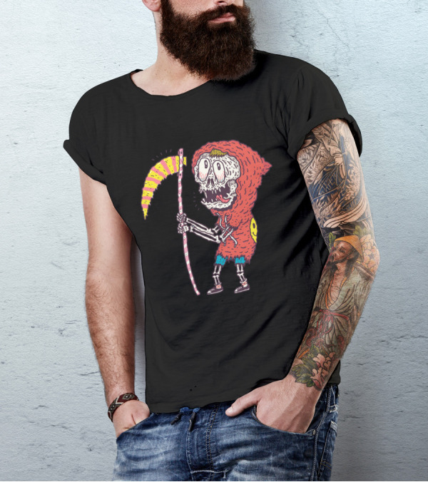 Candyreaper Skeleton In Hood With Striped Scythe T-Shirt