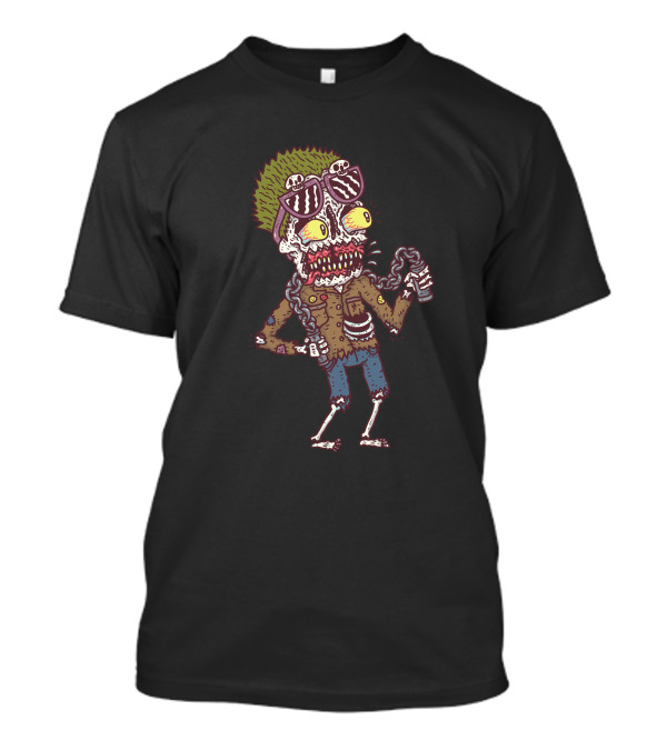 Chako Zombie Punk Character With Spiked Hair And Chain In Tattered Jacket And Sunglasses T-Shirt