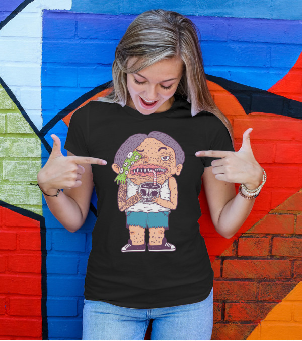 Coffeeshake Zombie Character With Coffee Skull And Tattoos T-Shirt