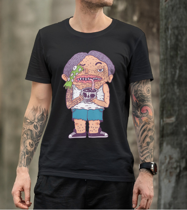 Coffeeshake Zombie Character With Coffee Skull And Tattoos T-Shirt