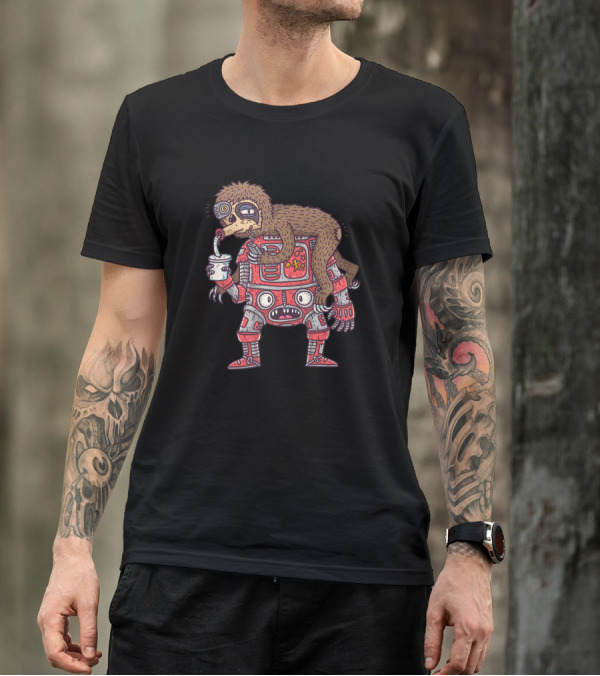 Cybersloth Riding A Robot Drinking Coffee T-Shirt