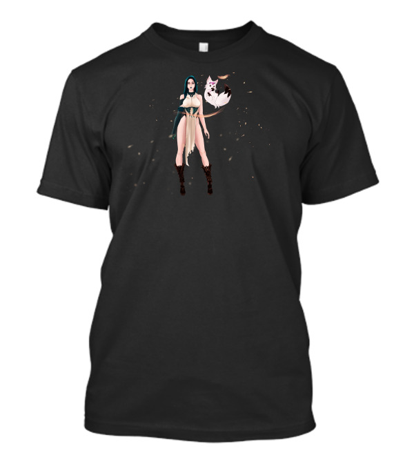 Dark Princess Fantasy Character With Magic Fox Companion T-Shirt
