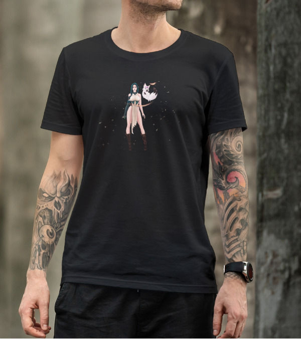 Dark Princess Fantasy Character With Magic Fox Companion T-Shirt