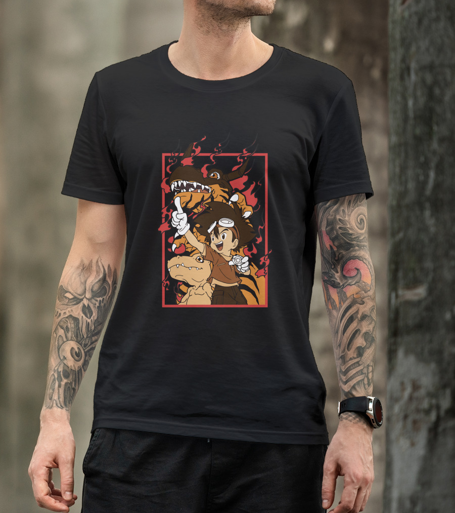 Digimon Agumon Tai Greymon Flames T-Shirt