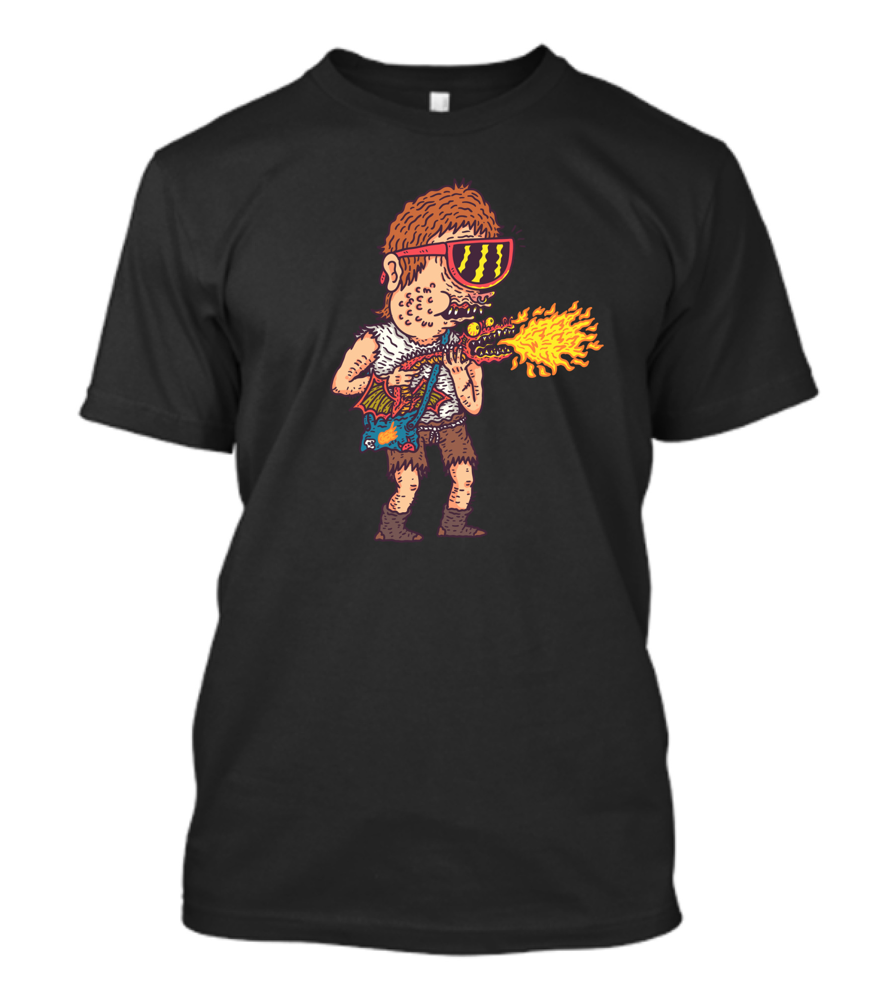 Dragonfire Monster Sunglasses Guitar Flames T-Shirt