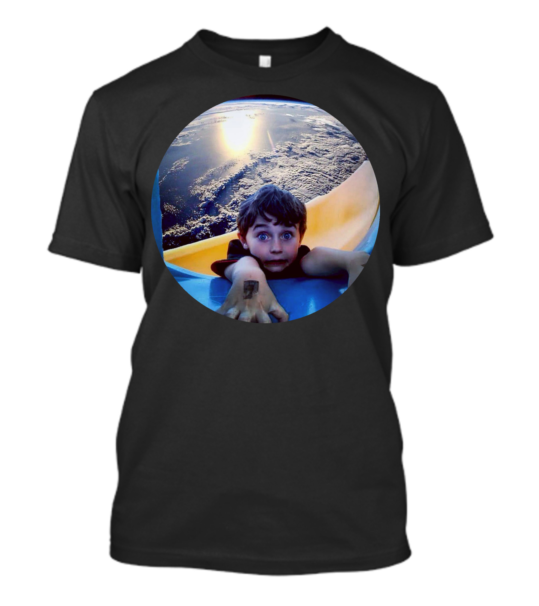Falling Down Amusement Park Fun Slide Adventure Ocean Background T-Shirt