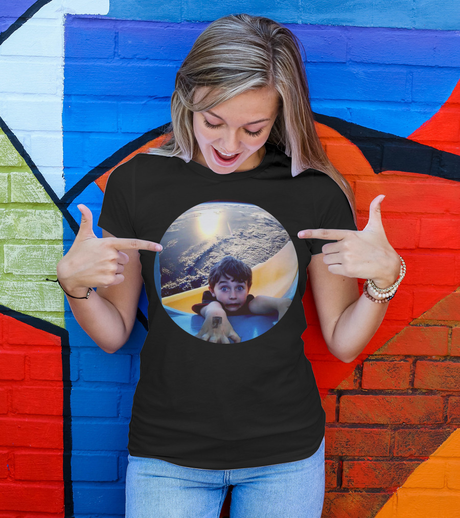 Falling Down Amusement Park Fun Slide Adventure Ocean Background T-Shirt