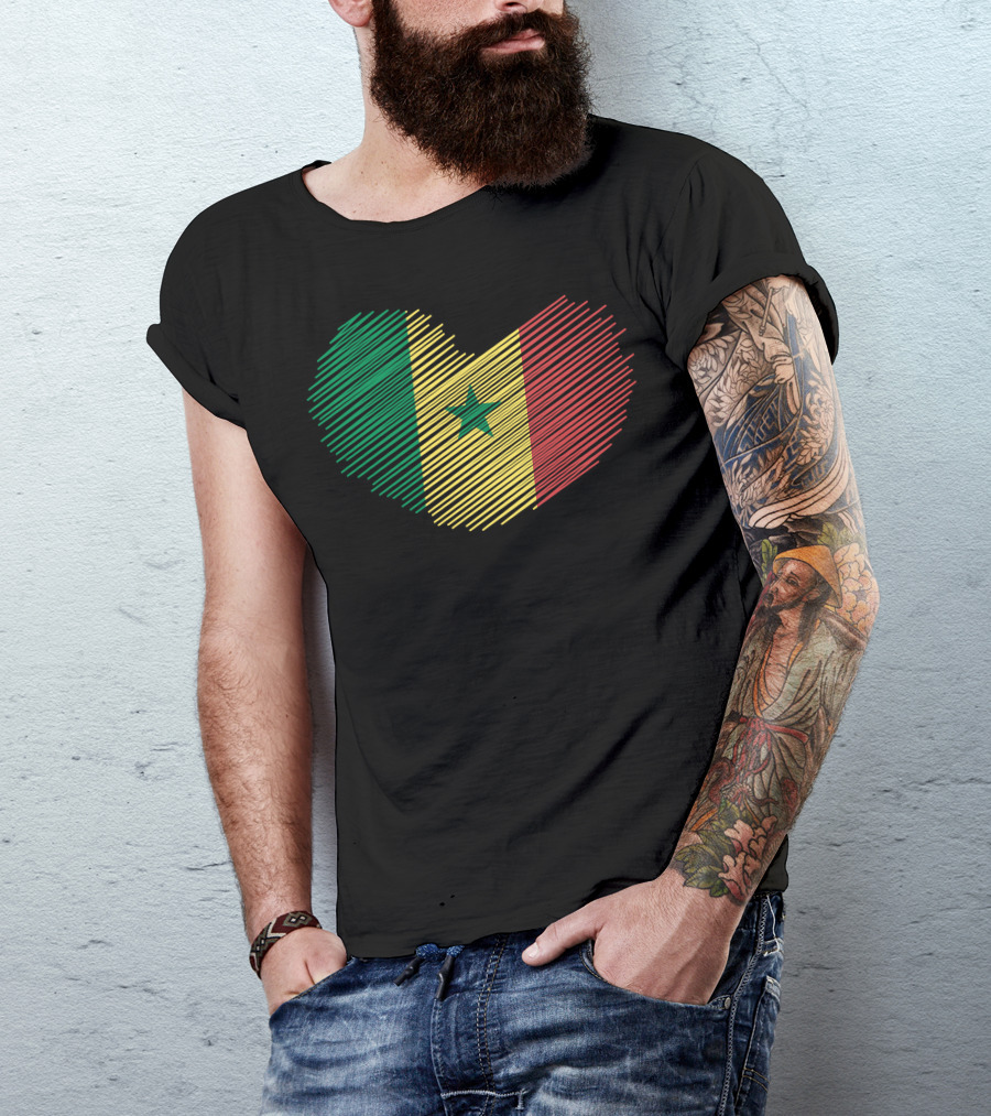 Senegal Flag Heart Love T-Shirt
