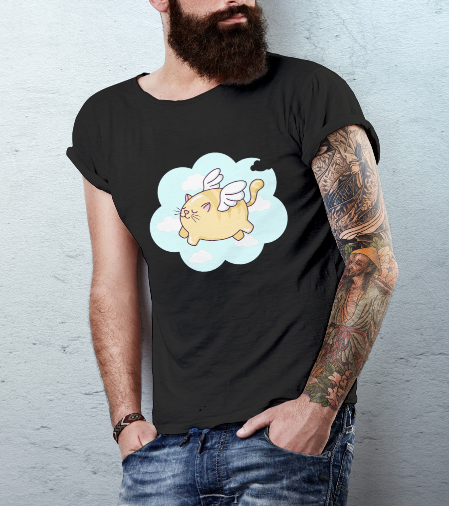 Flying Cat With Wings And Clouds In Cartoon T-Shirt
