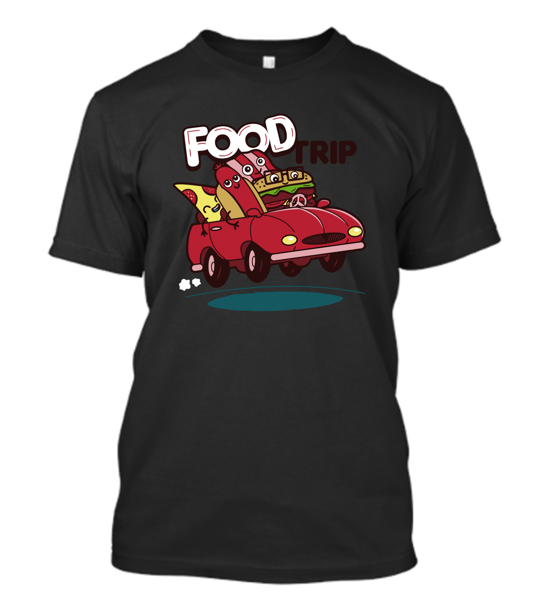 FOOD TRIP Pizza Hot Dog Burger Cartoon Car Adventure T-Shirt