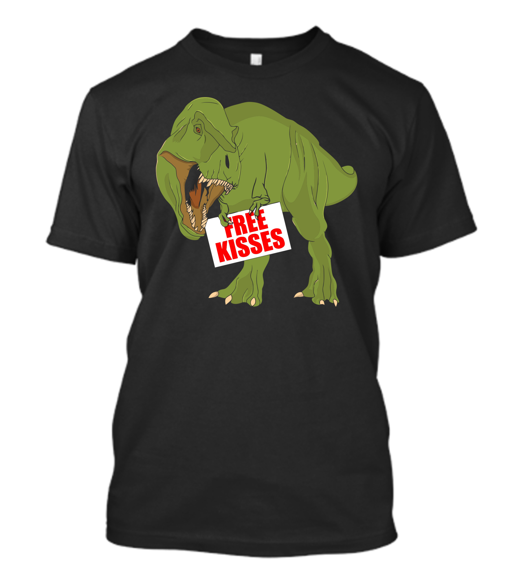 Free Kisses Dinosaur Rex Holding Sign T-Shirt