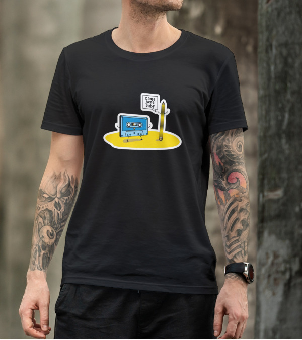 Cartoon Cassette Tape Says Come Here Baby To Pencil T-Shirt