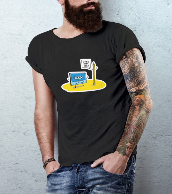 Cartoon Cassette Tape Says Come Here Baby To Pencil T-Shirt
