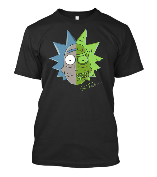 Get Toxic Rick Split Face Green And Blue T-Shirt