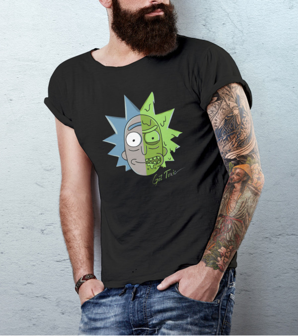 Get Toxic Rick Split Face Green And Blue T-Shirt