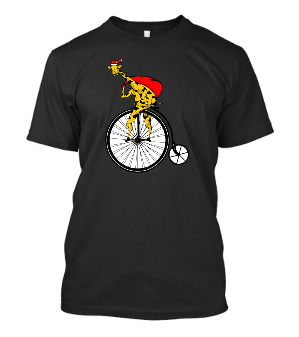Santa Giraffe Riding Vintage Bicycle With Red Cape And Hat T-Shirt