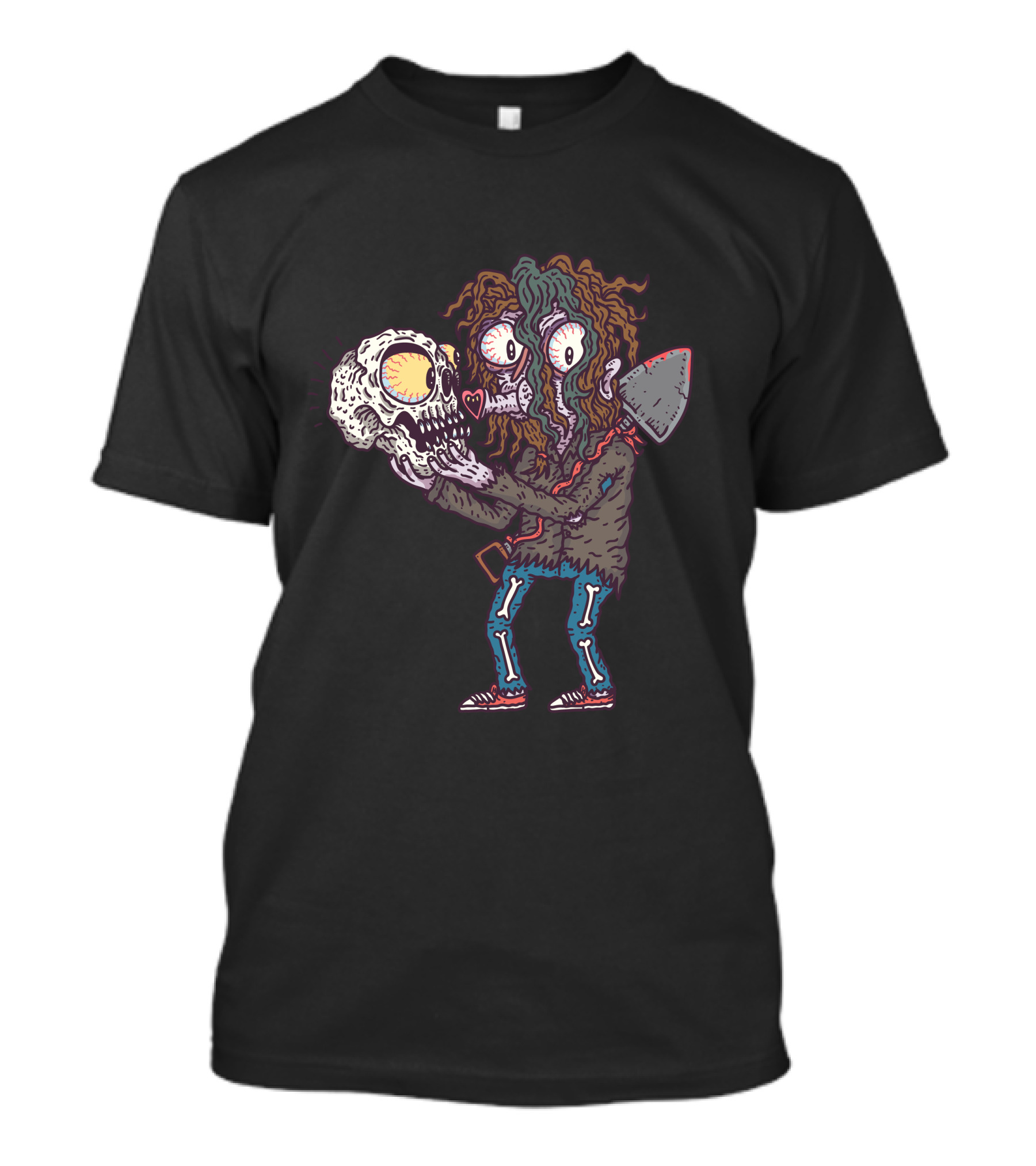 Gravetaker Undead Gravedigger Holding Skull With Shovel And Heart Eyes T-Shirt