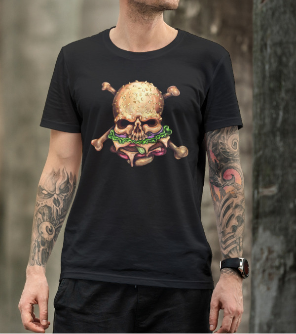 H Is For Hazardous Hamburgers Skull And Crossbones Burger T-Shirt
