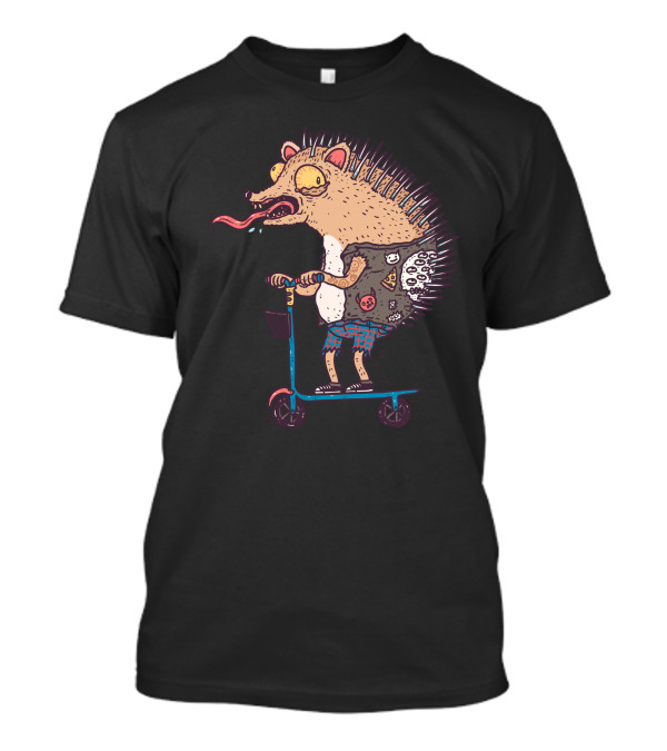 Hedgeman Scooting Punk Hedgehog Cartoon T-Shirt