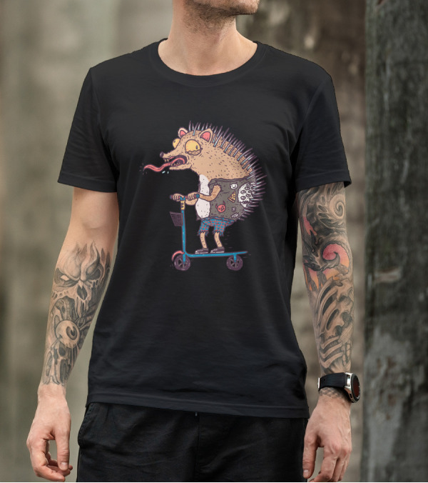 Hedgeman Scooting Punk Hedgehog Cartoon T-Shirt