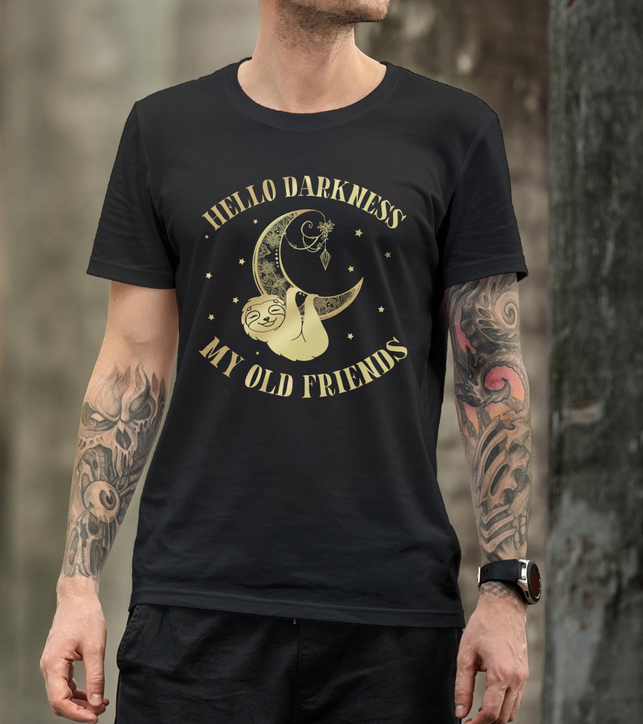 Hello Darkness My Old Friends Moon And Stars Sloth T-Shirt