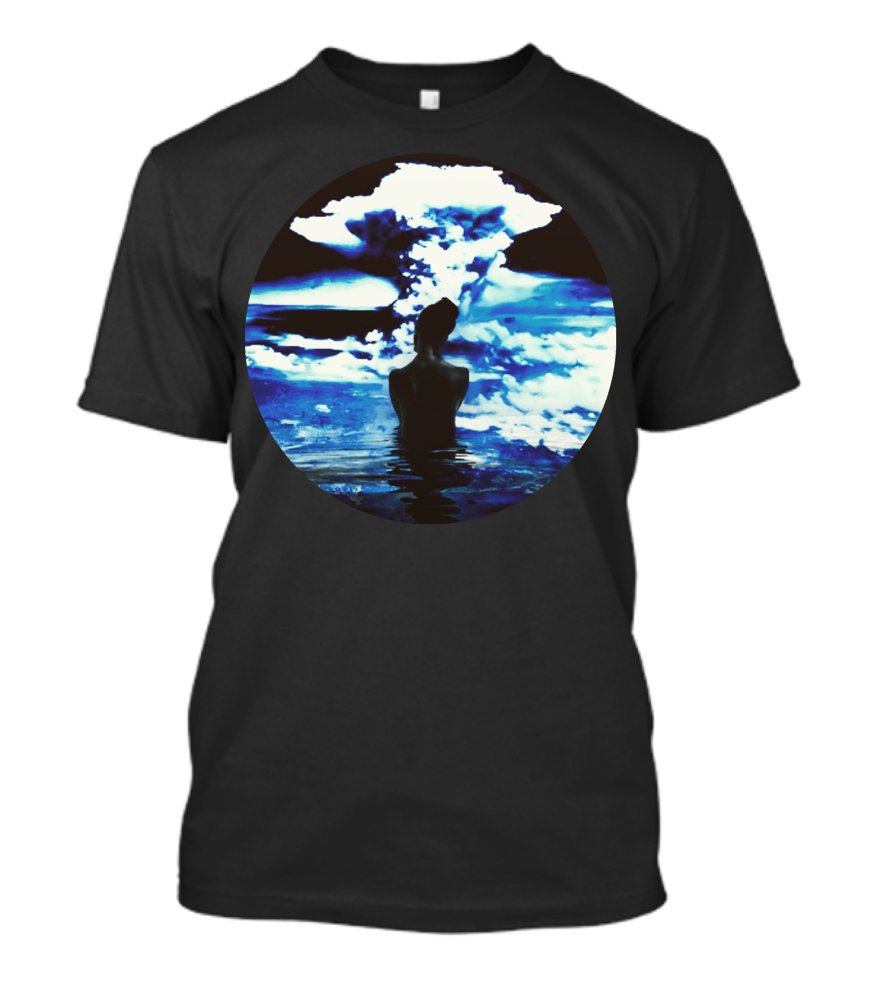 Hiroshima Surreal Silhouette Against Atomic Cloud In Blue Tones T-Shirt