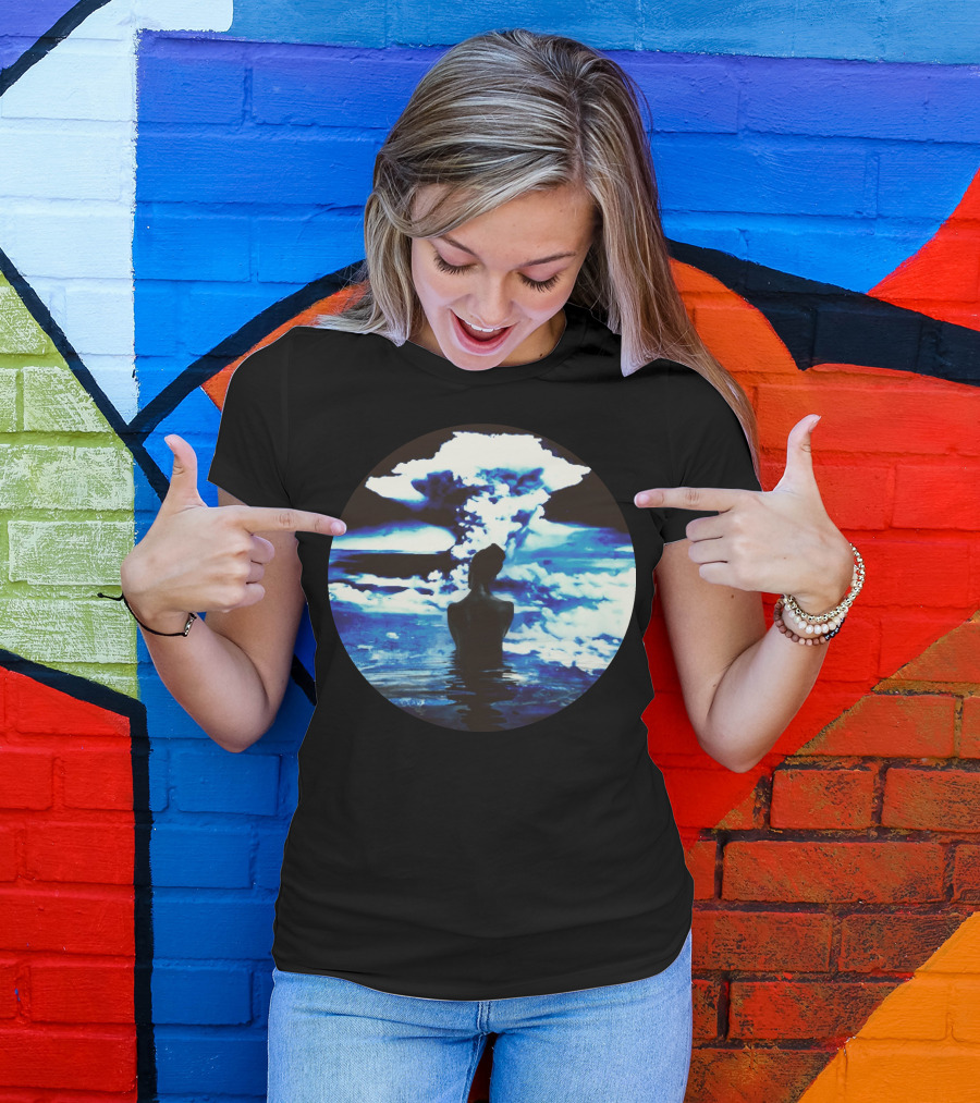 Hiroshima Surreal Silhouette Against Atomic Cloud In Blue Tones T-Shirt