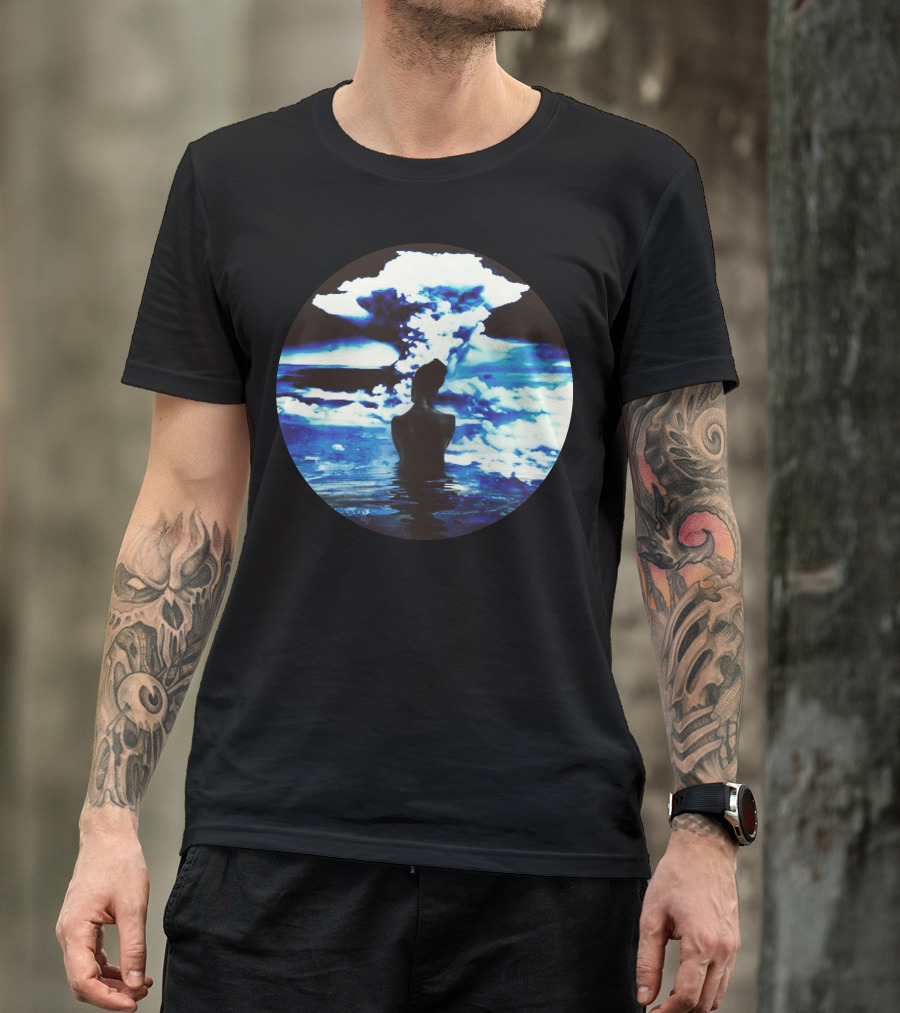 Hiroshima Surreal Silhouette Against Atomic Cloud In Blue Tones T-Shirt