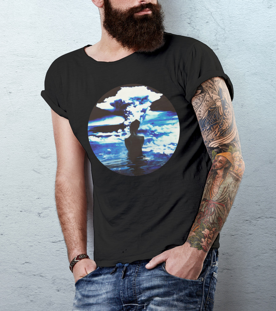 Hiroshima Surreal Silhouette Against Atomic Cloud In Blue Tones T-Shirt