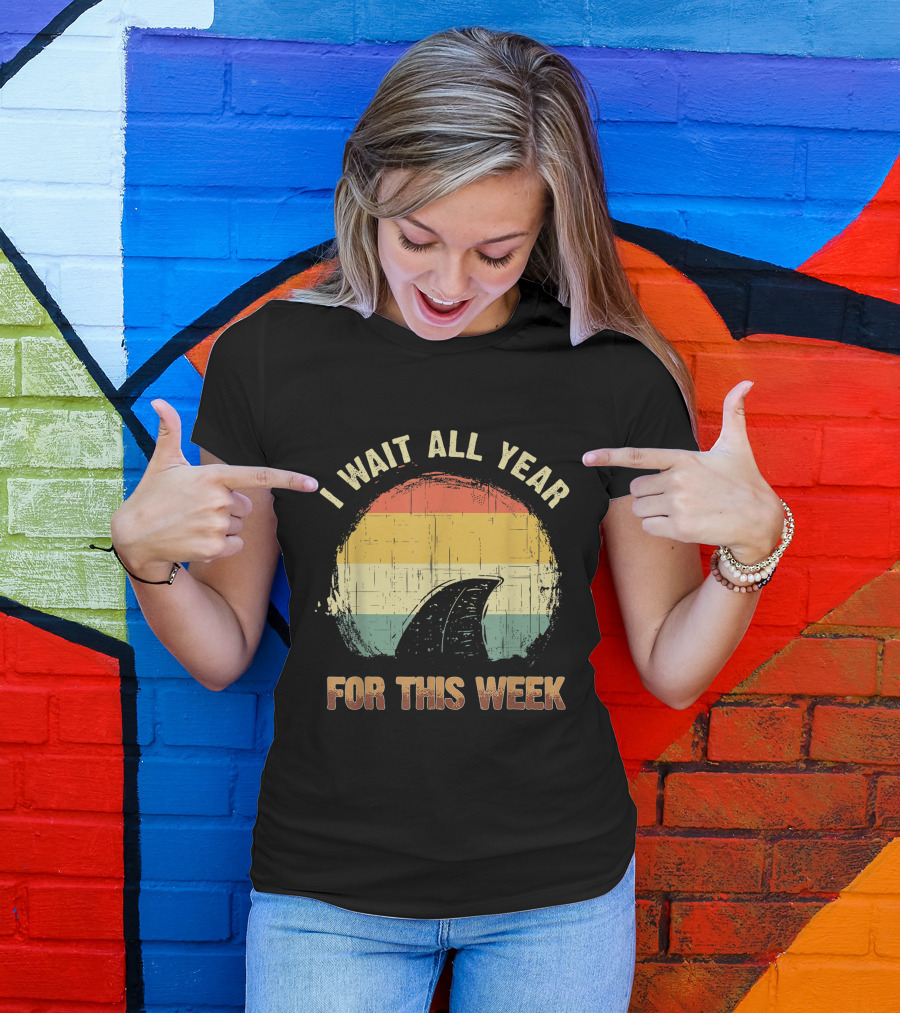 I Wait All Year For This Shark Week Retro Sunset T-Shirt