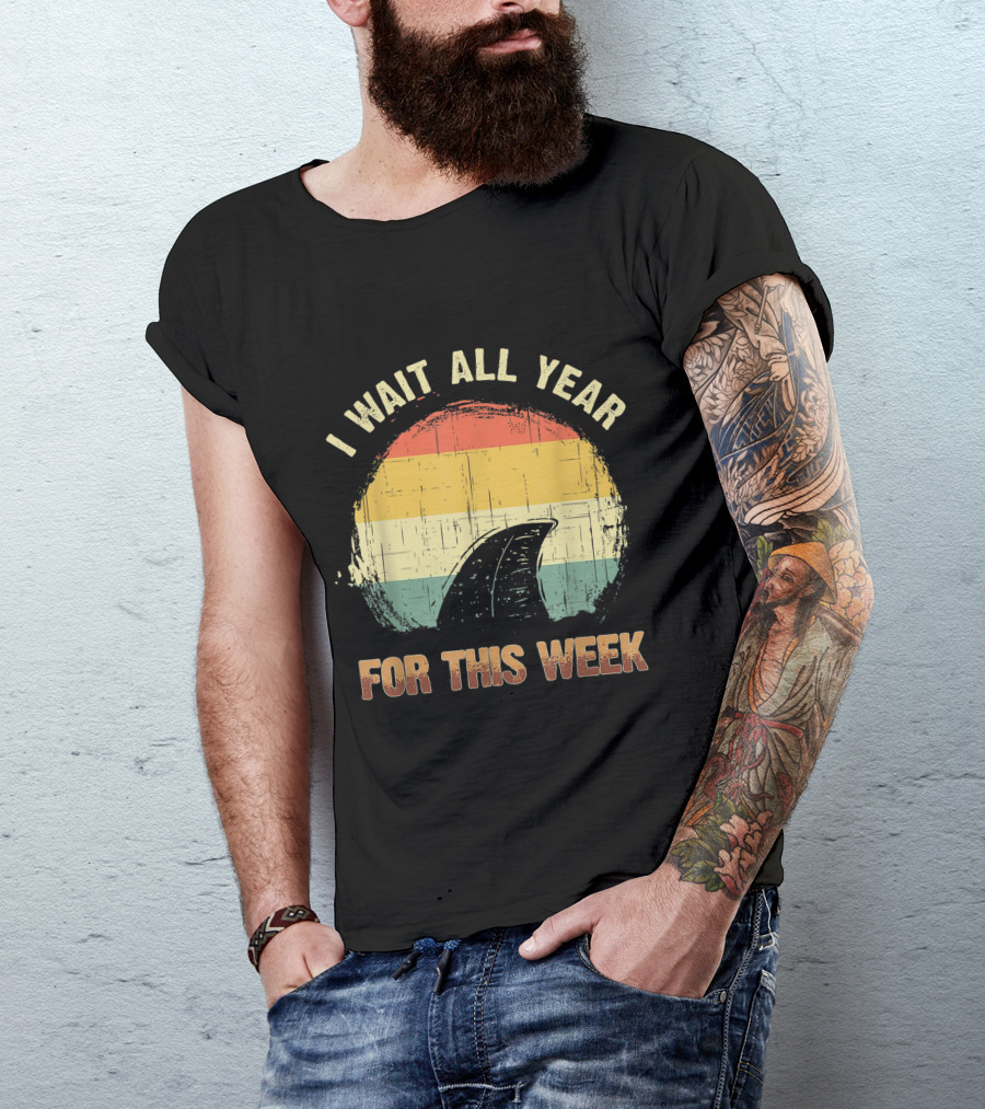 I Wait All Year For This Shark Week Retro Sunset T-Shirt