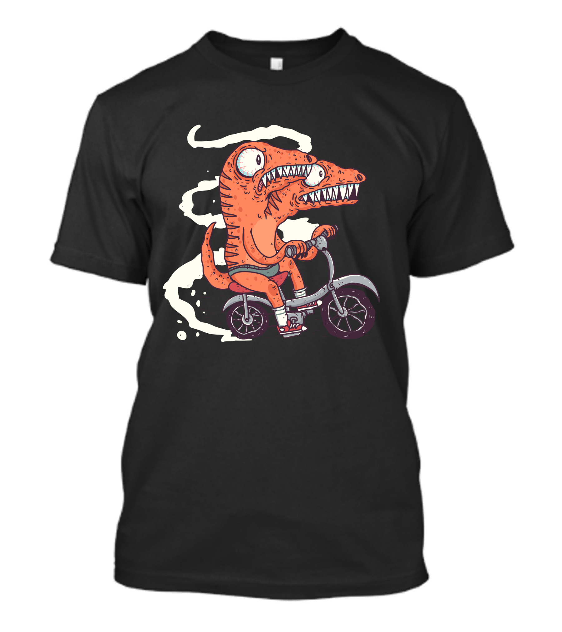 Jurassic Bike Dinosaur Riding Bicycle Double-Headed Monster Cartoon T-Shirt