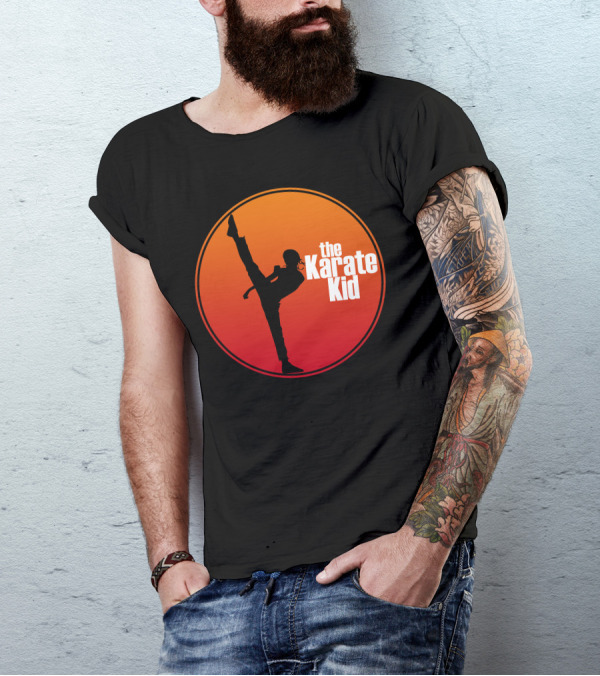 The Karate Kid High Kick Silhouette Retro Circle T-Shirt