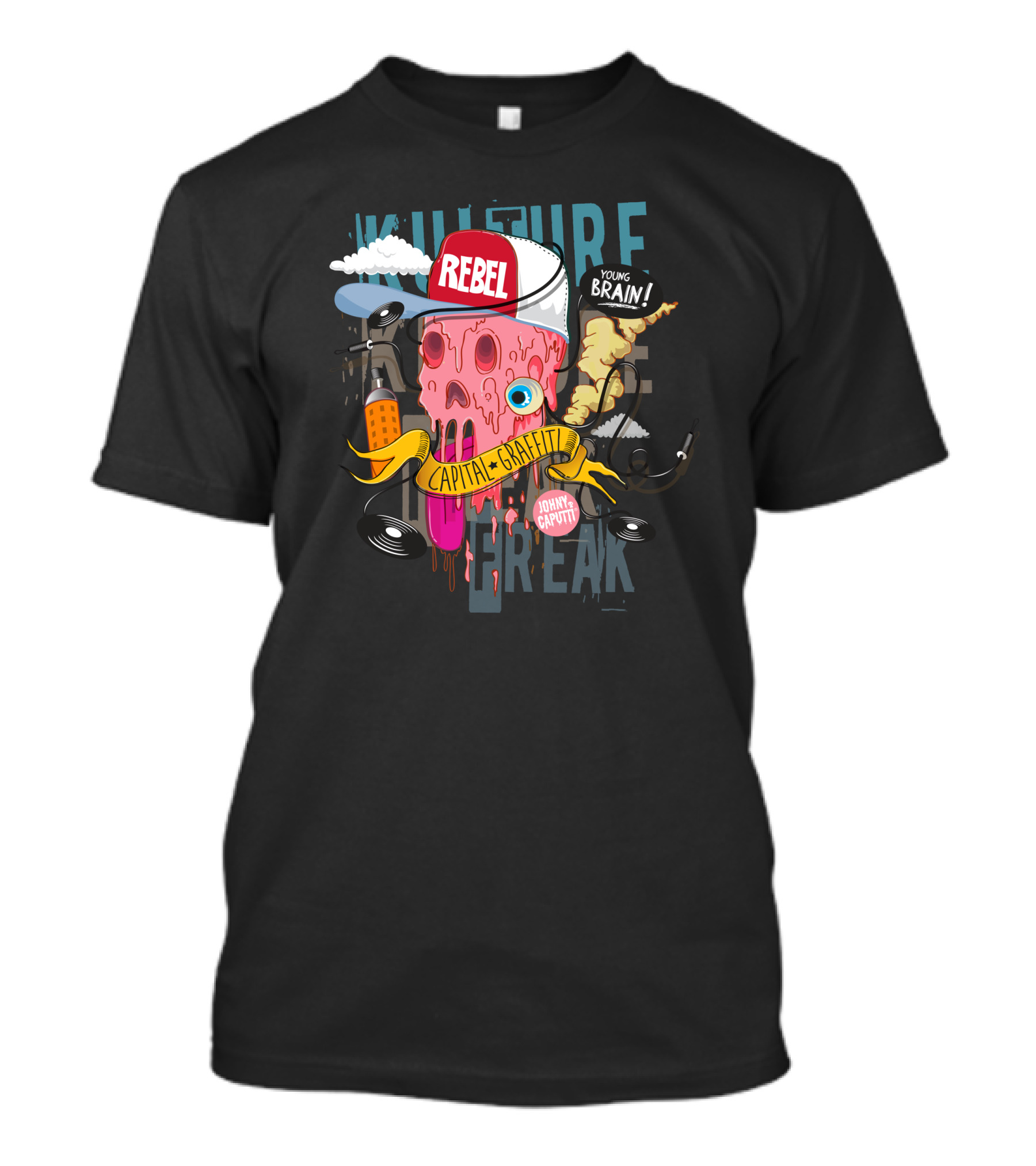 Kulture Rebel Skull Young Brain Graffiti Johnny Caputti T-Shirt