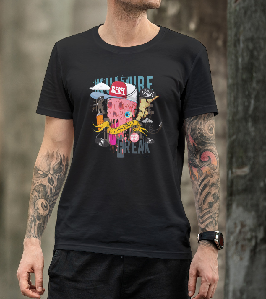 Kulture Rebel Skull Young Brain Graffiti Johnny Caputti T-Shirt