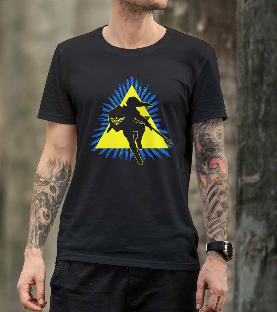 Heroic Link Silhouette With Triforce Background T-Shirt